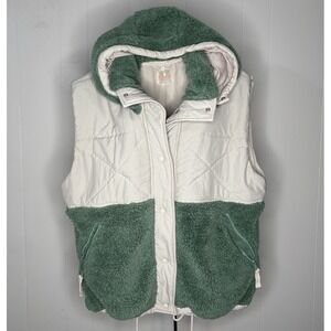 Free People FP Movement Adventure Awaits Hooded Vest Green Sz Large L Sherpa